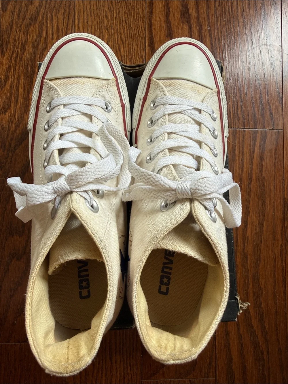 Converse iconic Cream High-Top Wedge Sneakers w Red Blue Stripe size US 7.5 - Picture 2 of 8